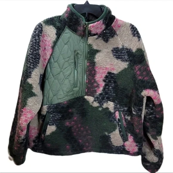 Joy Lab Target pull over Sherpa teddy fleece jacket sweatshirt camo pront - Picture 2 of 5